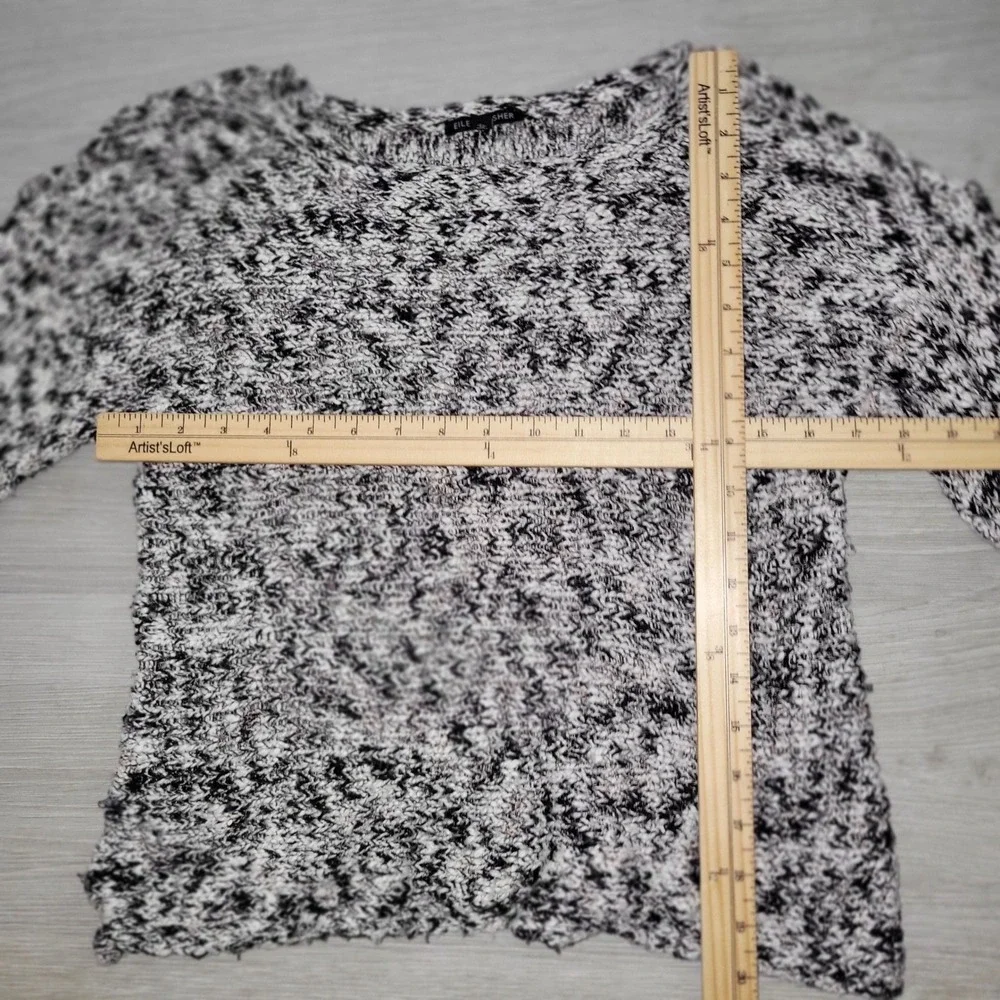 EILEEN FISHER Black White Gold Speckled Knit Sweater Top XS 3/4 Sleeve luxury‎
